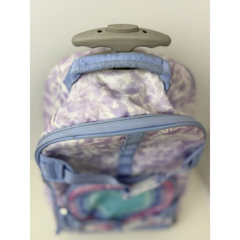 Pottery Barn Kids Mackenzie Rolling‎ Backpack Lavender Tie Dye Heart Purple Used